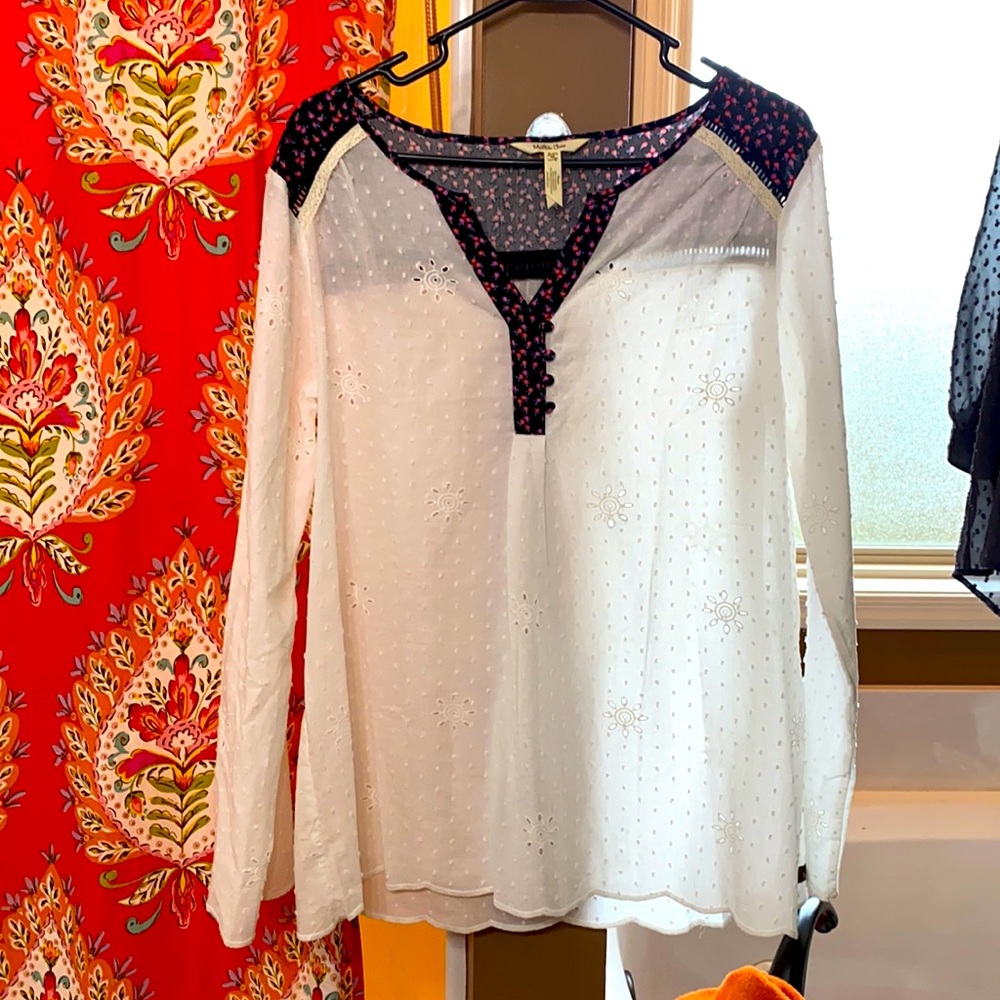 Brand new Matilda Jane white tunic with blue accent.